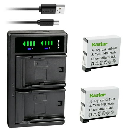 Kastar 2-Pack Battery and LTD2 USB Charger Replacement for Gopro AHDBT-401  AHBBP-401 Action Sport Camera  HERO4 Black  Hero 4 HD Black  HERO4 Silver  Hero 4 HD Silver Action Sport Camera