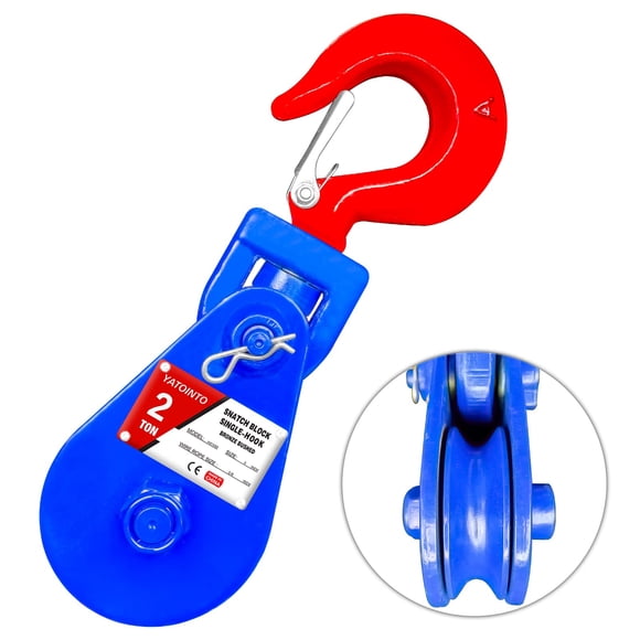 Snatch Block YATOINTO de 2 toneladas con cuerda de alambre de 3/8 con gancho, 3 poleas