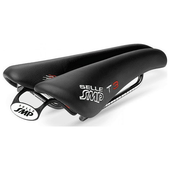 Selle SMP T3 Triathlon Racing Bike Saddle Steel Rails 246 x 133mm Black Leather