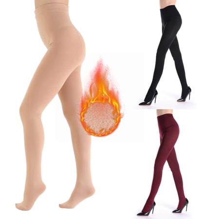 BVOFAR Women s Opaque Fleece Lined Tights Thermal High Waist Tummy Control Pants Winter Warm Solid Color Pantyhose Tights