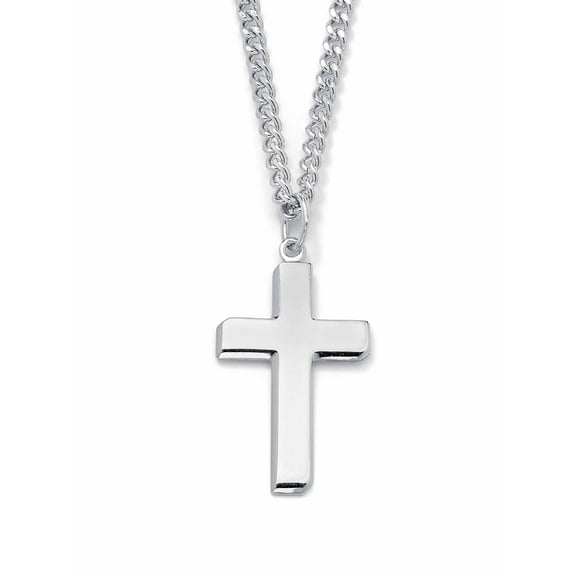 PalmBeach Jewelry Men's Rhodium-Plated Sterling Silver Cross Pendant and Stainless Steel Curb-Link Chain Necklace 24"