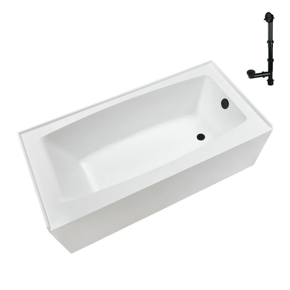 Streamline NAL-5540-BL 66 in. x 32 in. Acrylic Right-Hand Drain Alcove Bathtub in Glossy White With External Drain in Matte Black