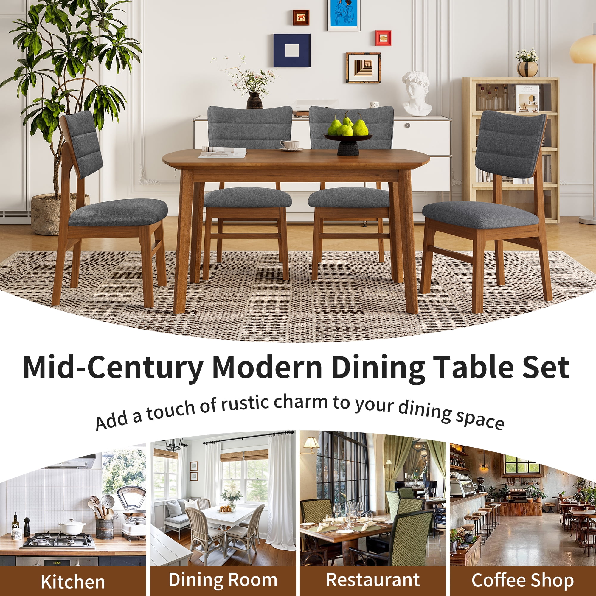 Modern Dining Table, Solid Wood Kitchen & Dining Room Table for 4, Minimalist Table for Dining Room, Rectangular Dinette Table