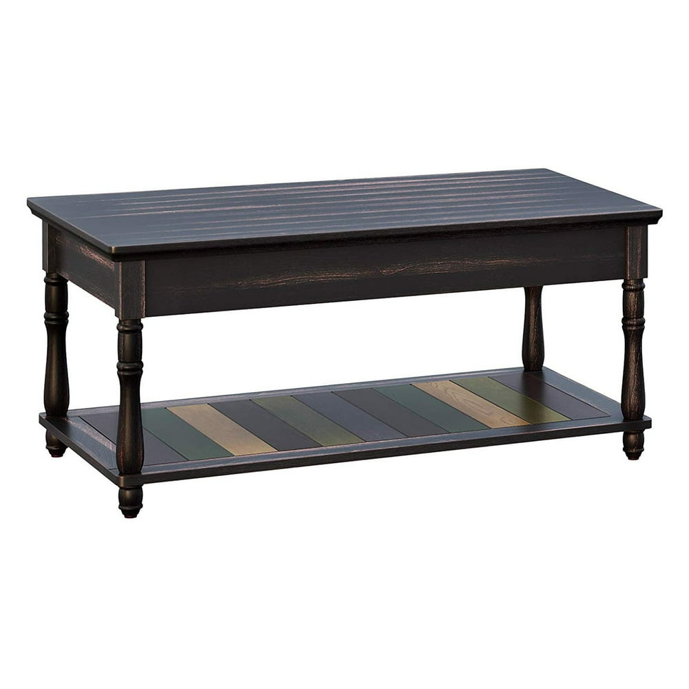 Wooden Coffee Table with Panelled Bottom Shelf, Multicolor