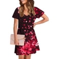 thumbnail image 4 of Aboser Womens Short Sleeve Dresses for Summer 2026 Trendy Floral Printing Dress Casual V Neck Mini Dresses Loose Fit Beach Dress with Pockets, 4 of 8