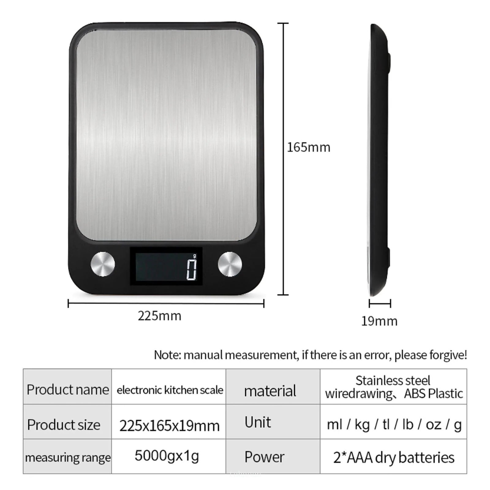 Kitchen Scale Weighing Food Coffee Balance Smart Electronic Digital Scales Stainless Steel Design ,High-Precision Weighing Technology