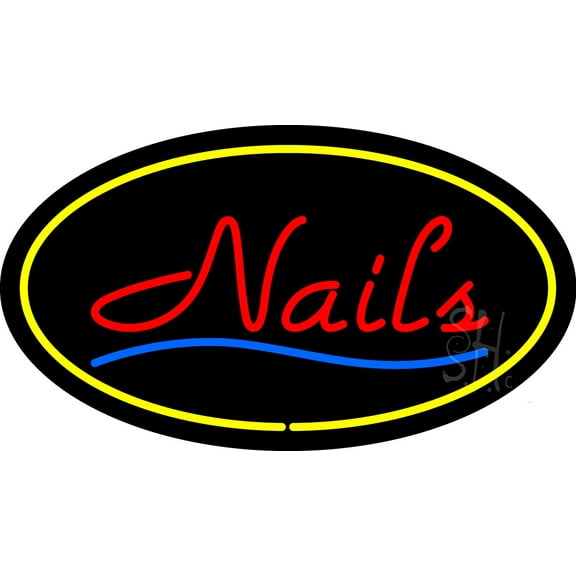 Red Nails Oval Yellow LED Neon Sign 20 x 37 - inches, Black Square Cut Acrylic Backing, with Dimmer - Bright and Premium built indoor LED Neon Sign for Defence Force.