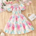 thumbnail image 3 of WhouRiu Girls Ruffle Sleeve Smocked Floral Dress Elegant Tiered Beach Swing Dress Pink,Sizes 2-3, 3 of 7