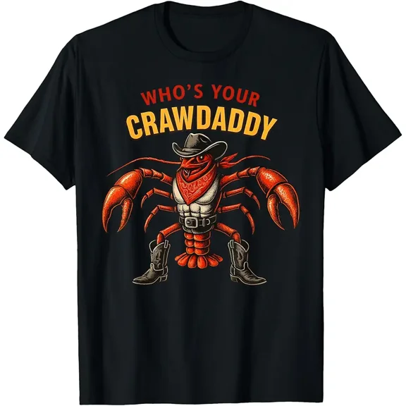 Funny Louisiana Crawfish Cowboy Crawdaddy Gift for Dad Men Graphic Short Sleeve T-Shirt