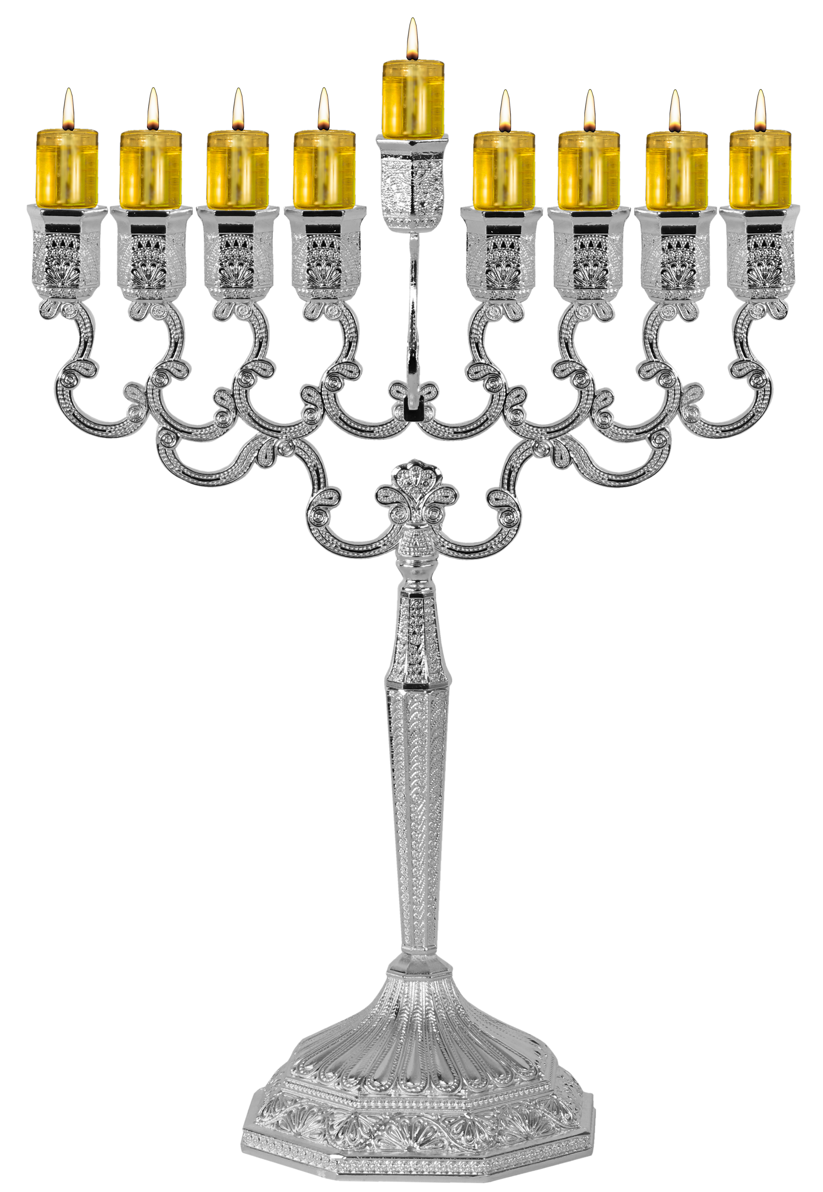 AmJudaica & Gifts Silver Plated Oil Menorah Filigree Design Medium Size