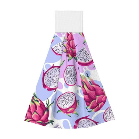 

Adobk Dragon Fruit Print Coral Velvet Hand Wipes Fashion Hanging Kitchen Towel for Bathroom Washcloth Absorbent Tie Towel