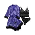thumbnail image 2 of Tnhcen Women's Sexy 4-Piece Satin Sleepwear Set - Lace Bralette + Elastic Waist Shorts & Lace Panties Plus Size S-XL Silky Smooth Pajama Outfit, 2 of 7