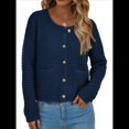 thumbnail image 3 of Suéteres de Punto para Mujer, Moda de Otoño, Larga, Botones, Chaqueta Informal de Moda, Ropa de Invierno. Azul Oscuro L, 3 of 9