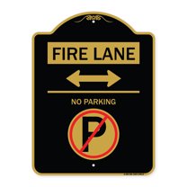 SignMission Designer Series Sign - Fire Lane - No Parking (With No Parking Symbol and Bidirectional Arrow) | Black & Gold 18" X 24" Heavy-Gauge Aluminum Architectural Sign | Made in the