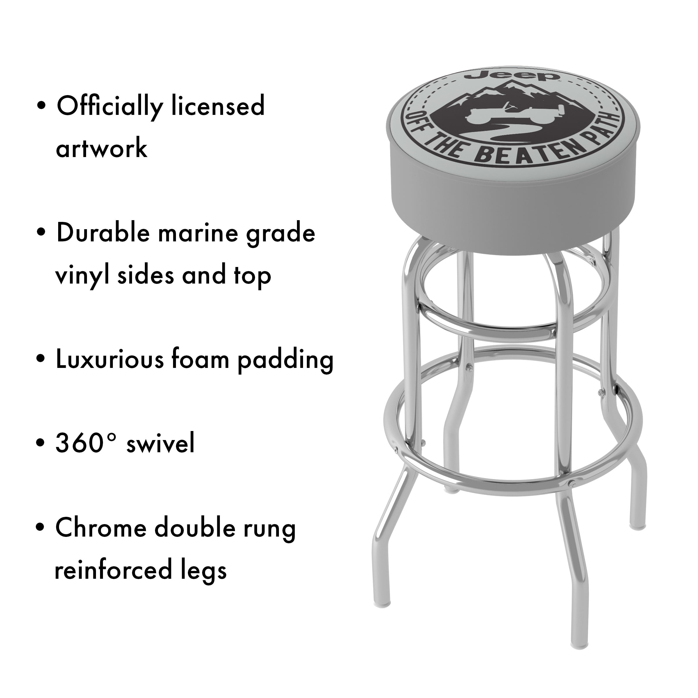 Trademark Gameroom Jeep Black Mountain Bar Stool with Padded Seat