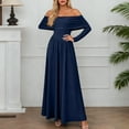 thumbnail image 6 of Women's One Shoulder Long Sleeve Dress, French Style Belted Waist Midi Dress, Elegant Evening Dress for Weddings or Galas, Navy - M, 6 of 6