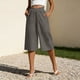 thumbnail image 3 of Pantalones de Pierna Recta de Lino para Mujeres Verano Suelto Color Sólido Cintura Elástica con Bolsillos Pantalones de Pierna Recta Casual, 3 of 6