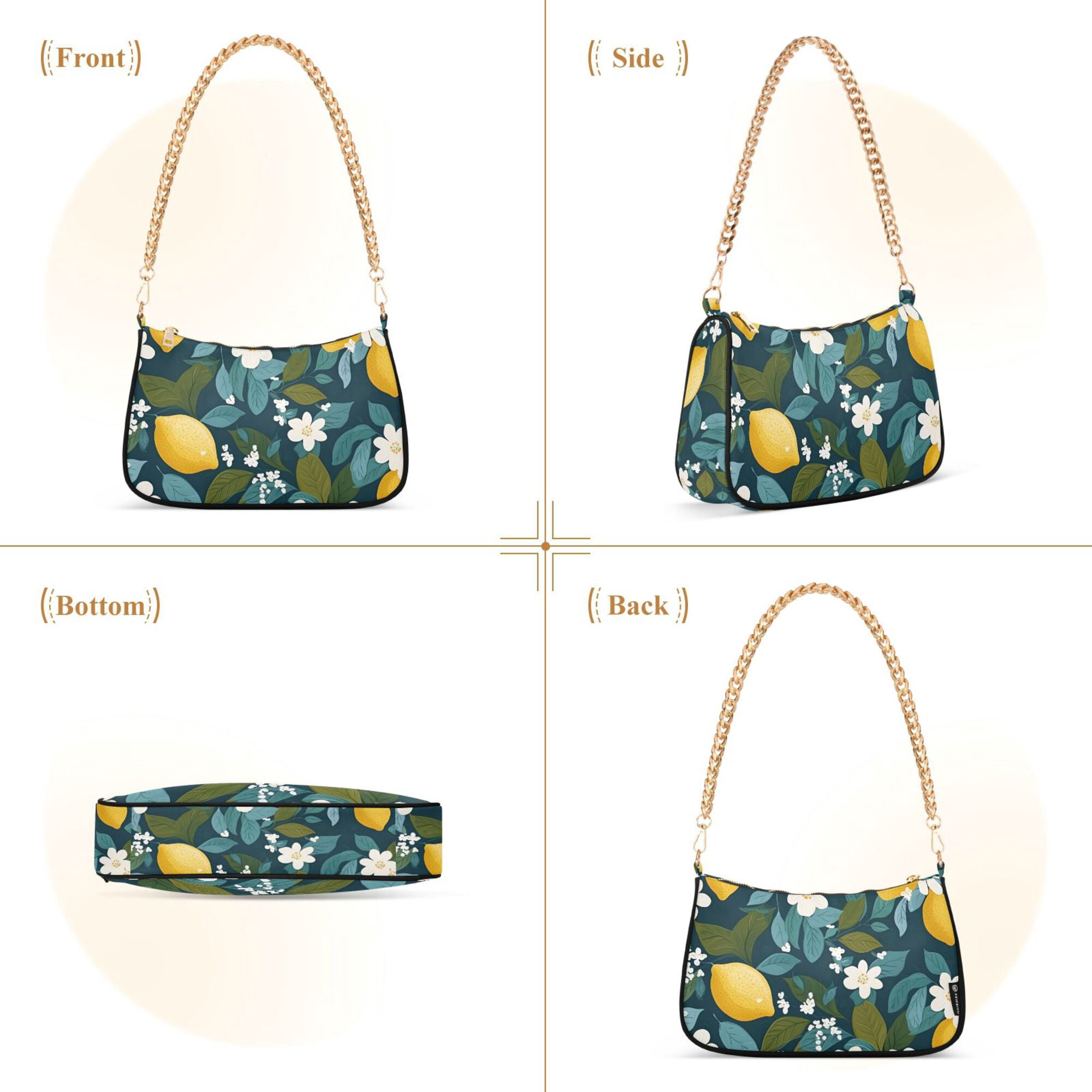 FORMRS Womens Shoulder Bag with Chain Strap Clutch Purse Cute Tote Handbag, Green Lemon Leaves