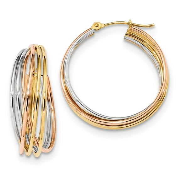 14K Tri-Color Gold Earring Hoop Women'S 25.6 mm 25.1