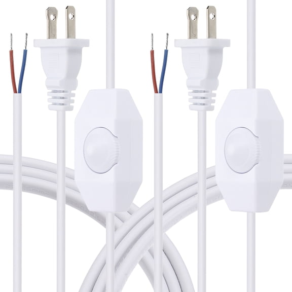 Uxcell 8 Feet Lamp Cord with Plug, 2 Set UL List Lamp Power Cord with Full Range Rotary Lamp Switch, White