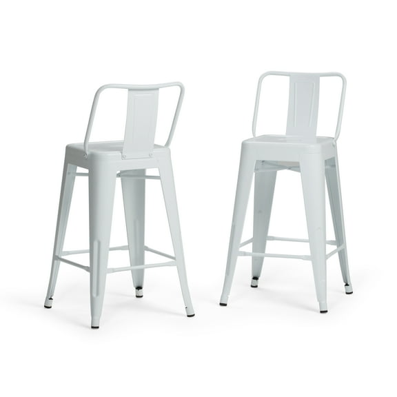 Simpli Home Rayne Industrial Metal 24 inch Counter Height Stool (Set of 2) in White