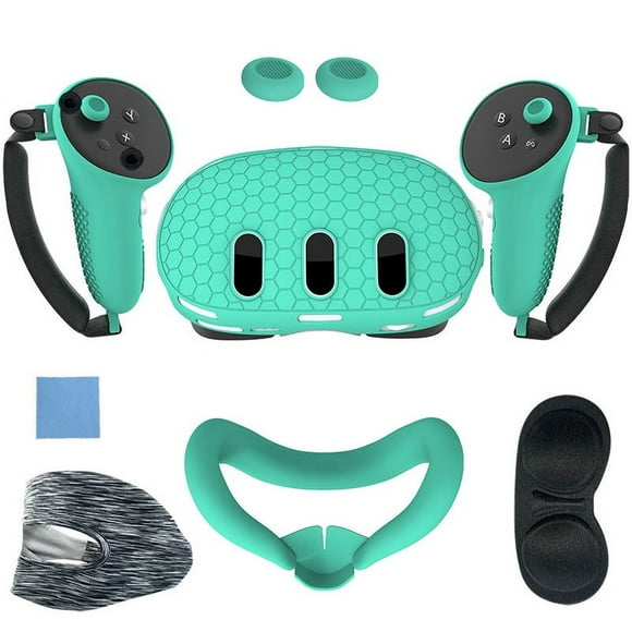 LNGOOR Ensemble d'Accessoires 7 Pcs Housse de Protection en Silicone pour Meta Quest 3 (Vert)