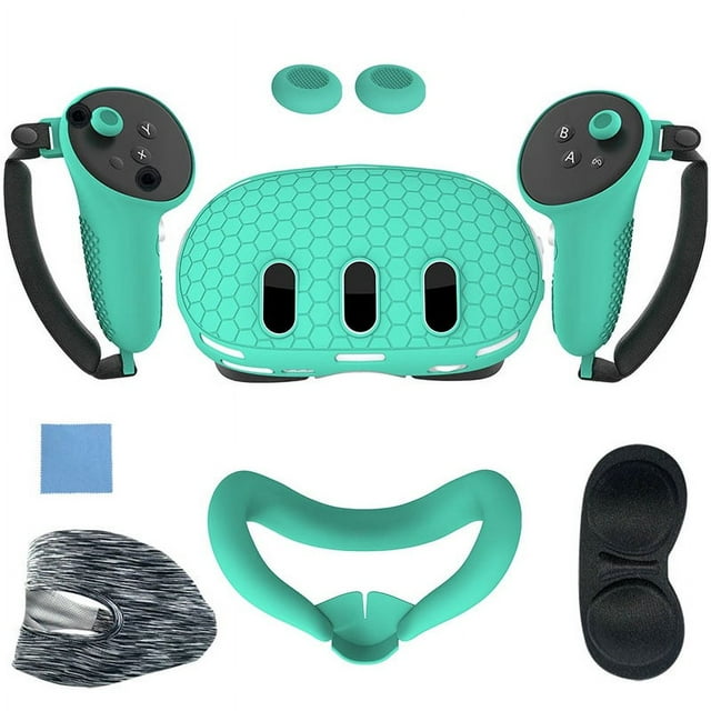 CNKOO Ensemble d'Accessoires 7 Pcs Housse de Protection en Silicone pour Meta Quest 3 (Vert)