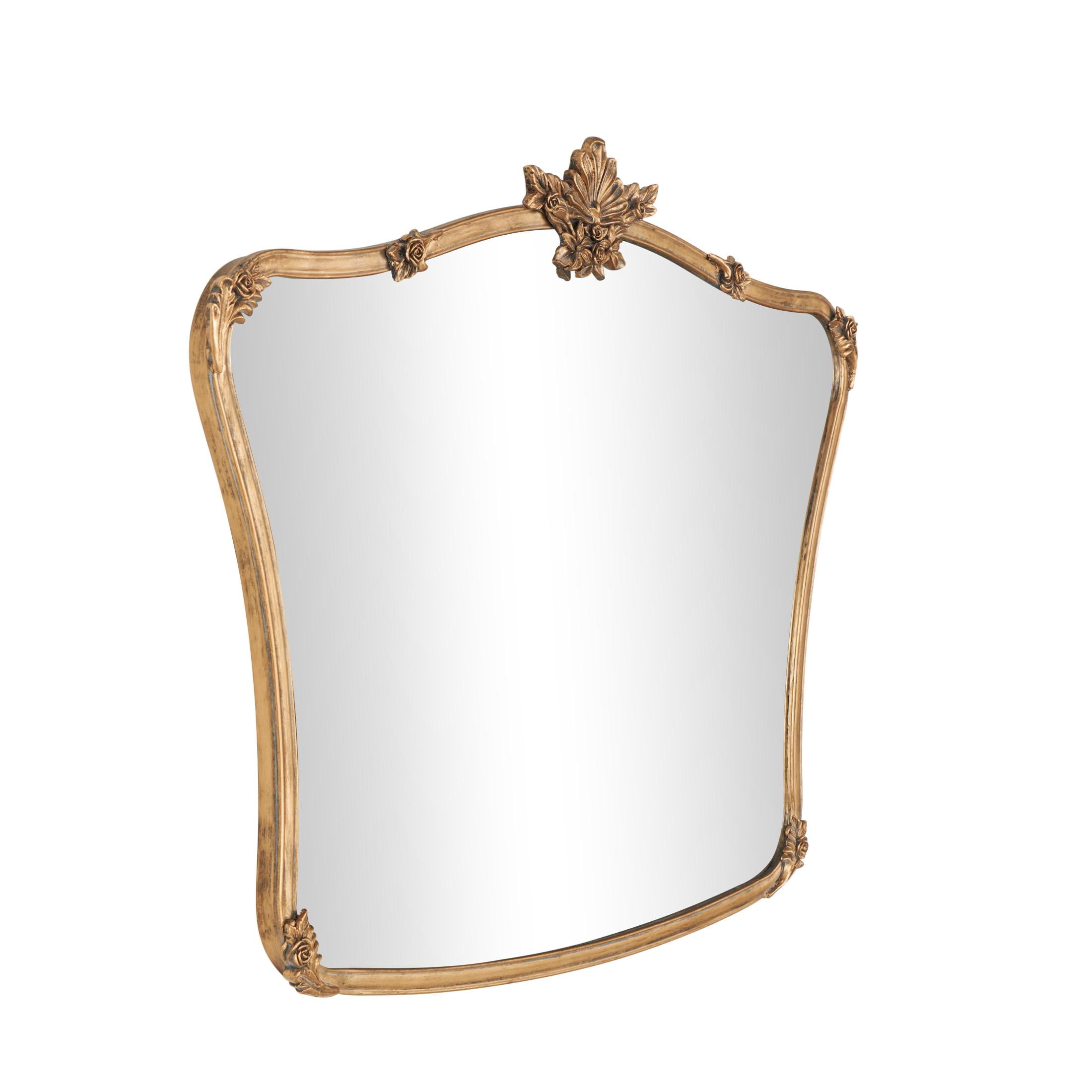 DecMode 36" x 26" Gold Ornate Antique Curved Floral Wall Mirror
