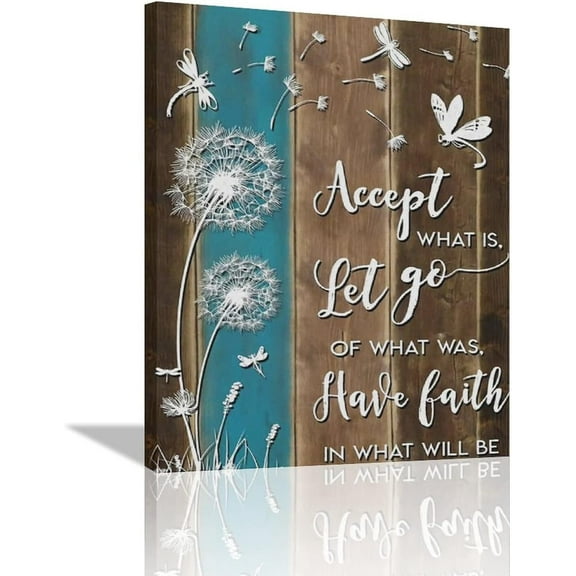 Dandelion Dragonfly Wall Art Inspirational Quotes Pictures Wall Decor Accept What Is Canvas Print for Wall Abstract Dragonfly Modern Home Decor Artwork for Living Room Bedroom Bathoom 12"x16"