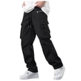 thumbnail image 4 of YUELONGHU Adult Men Casual Pants Black Cargo Pants Men Slim Fit Sports Pants Men's Autumn Thin Slim Fit Breathable Wear Pants Straight Quick Drying Casual Woven Running Trousers for Men, 4 of 9