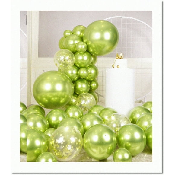 Lime Sparkle Fiesta: 55PCS Kit de Ballons Métalliques pour les Décorations d'Anniversaire et d'Anniversaire - Ballons d'Hélium en Latex Brillant de Différentes Tailles 18/12/5 Pouces - Créer une Magnifique Guirlande de Ballon