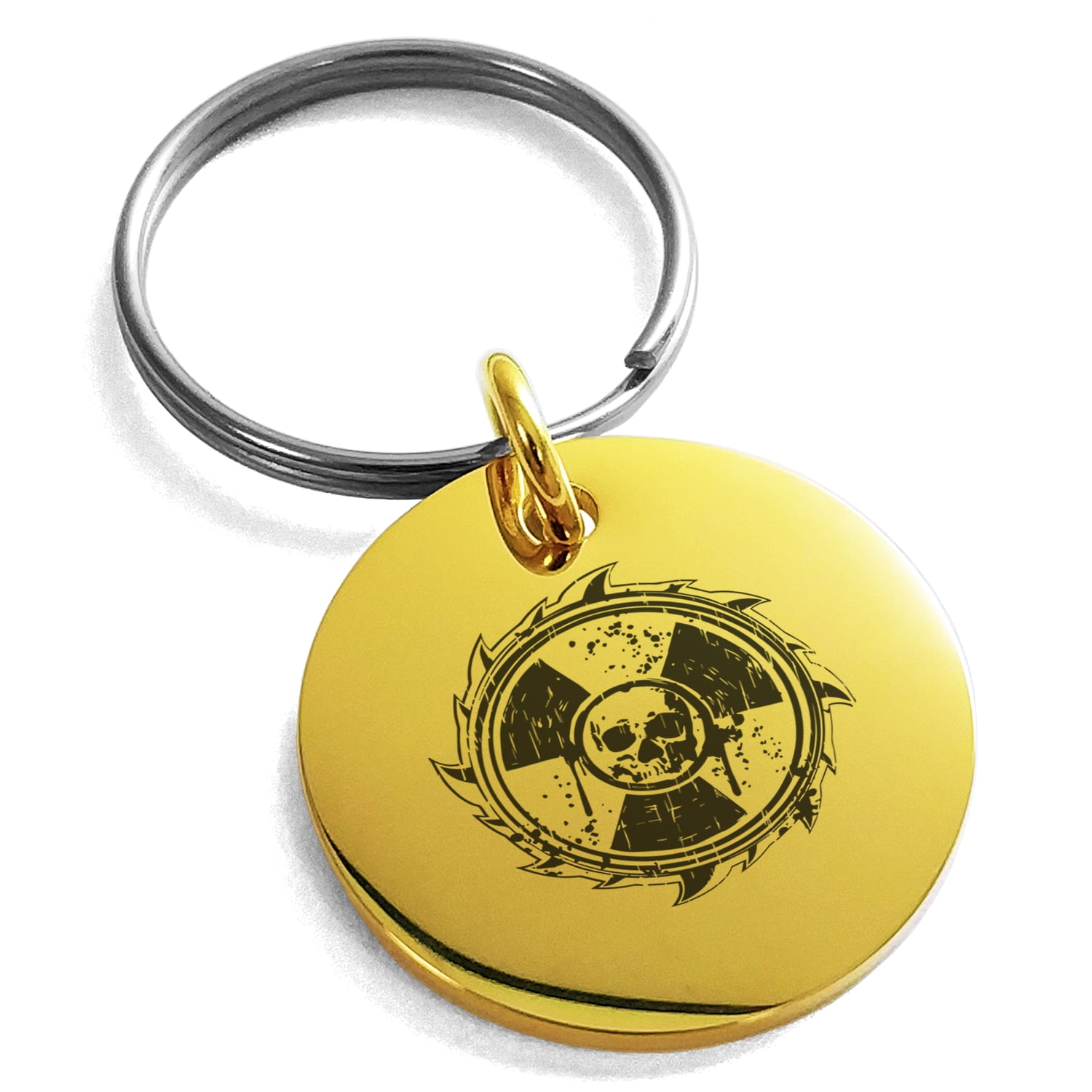 Nuclear Key Rings Stainless Steel Radioactive Sawblade Skull Engraved Small Medallion ...