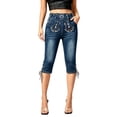 thumbnail image 2 of DailyTrove Women Distressed Cuffed Hem Capri Jeans Slim Stretch Casual Knee Length Denim Pants, 2 of 6