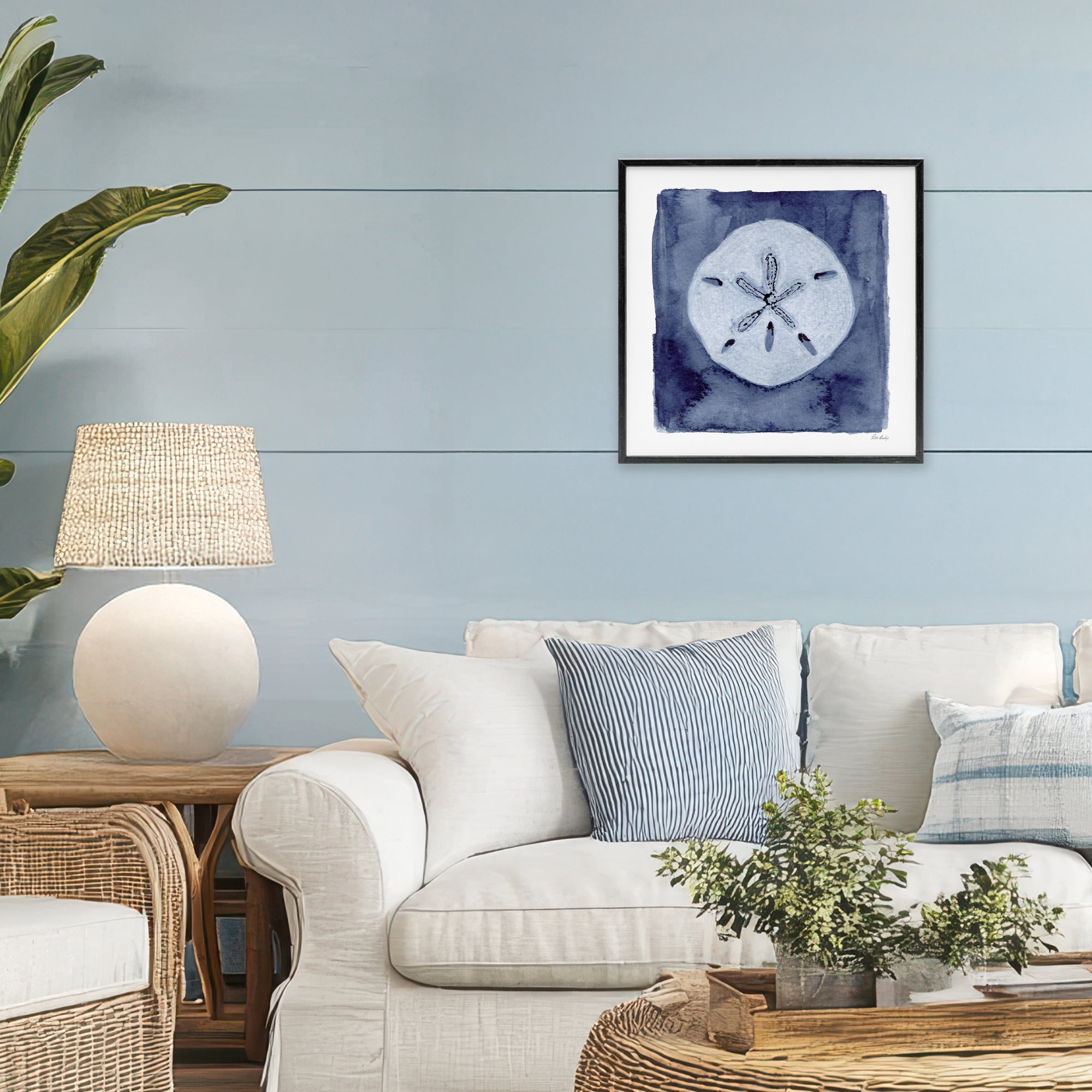 Stupell Industries White Sand Dollar on Indigo Black Framed Giclee Art, design by Patti Bishop
