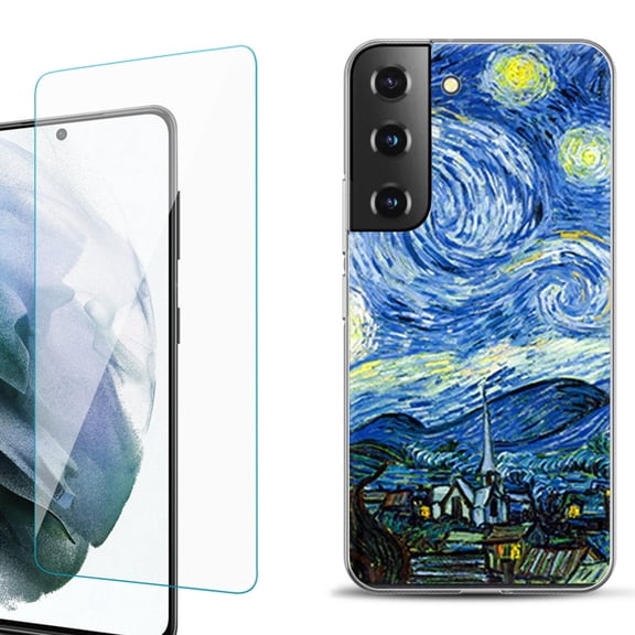 Slim-Fit Fashion Gel Phone Case for Samsung Galaxy S22  5G / S22 Plus 5G, with Tempered Glass Screen Protector, by OneToughShield ® - Starry Night Paris