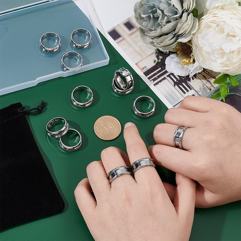 Black Ring 24-Pack Stainless Steel Ring Blanks (Sizes 7-12) Black