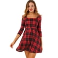 thumbnail image 1 of INSPIRE CHIC Junior's Plaid Square Neck 3/4 Sleeve Mini Dress, 1 of 6
