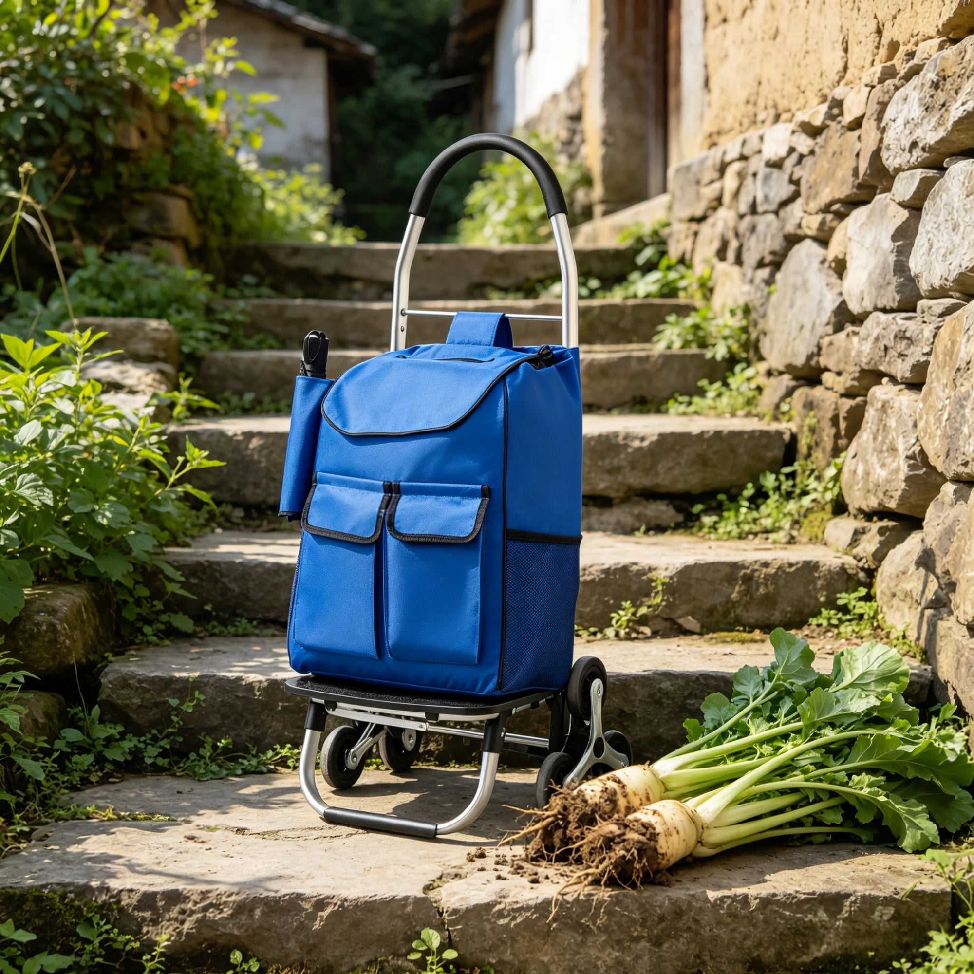 36L Folding Stair Climber Trolley, 6-Wheel Grocery Shopping Cart with Oxford Bag for Laundry & Groceries