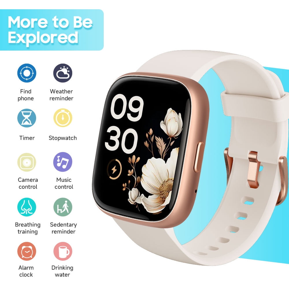 TOOBUR Smart Watch for Women, 1.83" Fitness Tracker Watch with Step Tracker/Pedometer/Sleep, IP68 Waterproof Smartwatch Calls Compatible iOS Android Beige