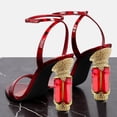 thumbnail image 3 of FSJ Women Bling Crystal Block Chunky High Heels Buckle Ankle Strap Sandals Single Strap Round Open Toe Pumps Wedding Party Shoes Size 10 Red, 3 of 4