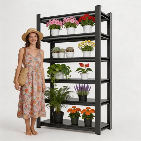 40"W Metal Floral Storage Rack, Heavy-Duty Flower Pot Placement, Rust-Proof FreeStanding Green Plant Stand, Adjustable Storage Shelves, 2500lb, Stable Shelving Suit for Home Gardening & Storage