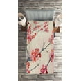 thumbnail image 2 of Ambesonne Floral Quilted Coverlet 2 Pcs, Vintage Sakura Flowers, Twin Size, Pink Beige Grey, 2 of 2