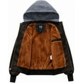 thumbnail image 3 of KVE Boy's Faux Leather Jacket Windproof Fleece Lined Warm Winter Coat Kids Bomber Outerwear PU Motorcycle Hooded Jacket Coffee 8, 3 of 8