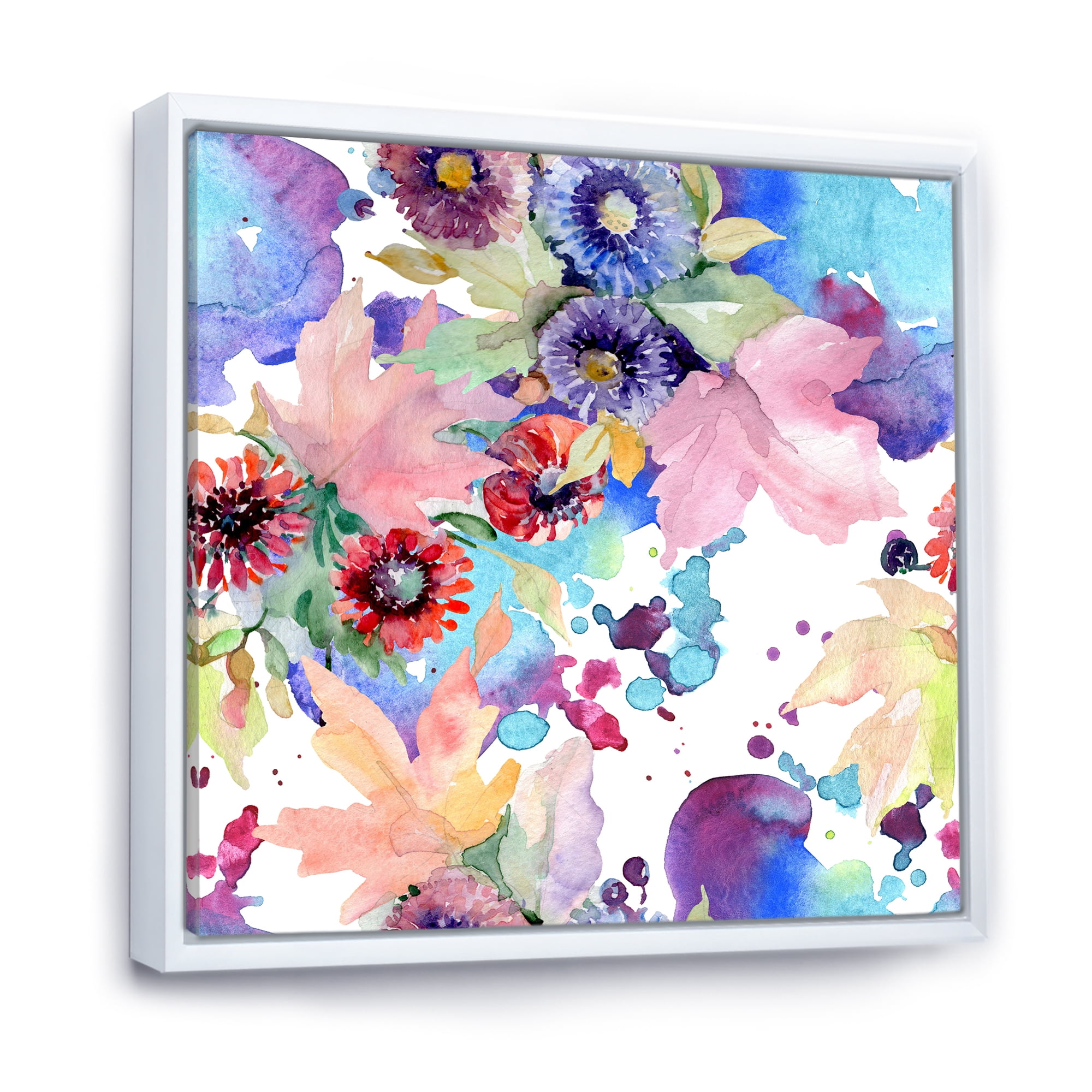 Designart 'Wildflowers and Vibrant Wild Spring Leaves VIII' Modern Framed Canvas Wall Art Print