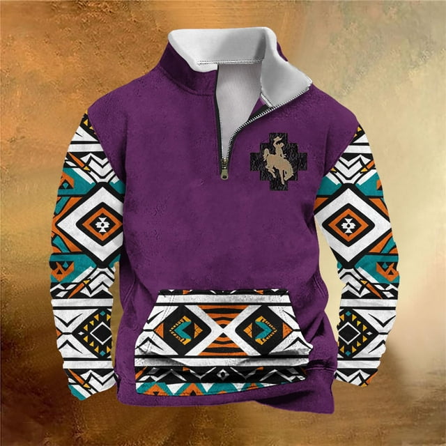 Sudadera sin capucha para hombre, informal, a la moda, con cuello alto, estampado, cremallera, jersey de manga larga, blusa de poliéster para hombre