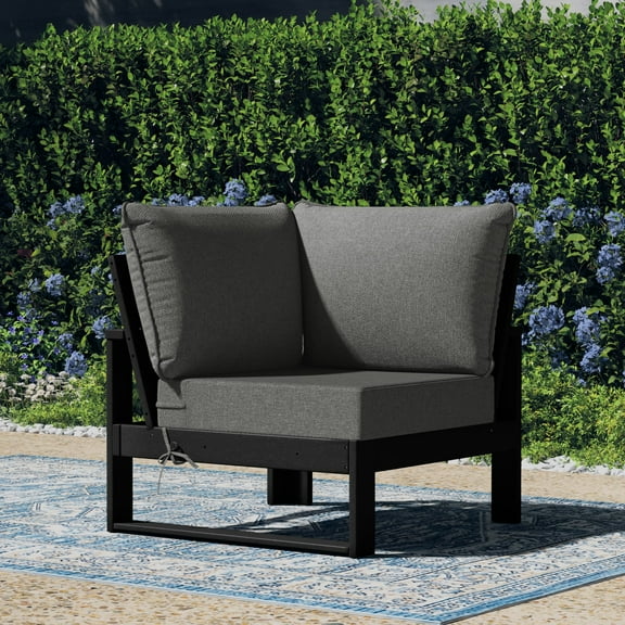 WestinTrends Montara Outdoor HDPE Sectional Corner Sofa Seat with Water-Proof Cushions, Black/Gray