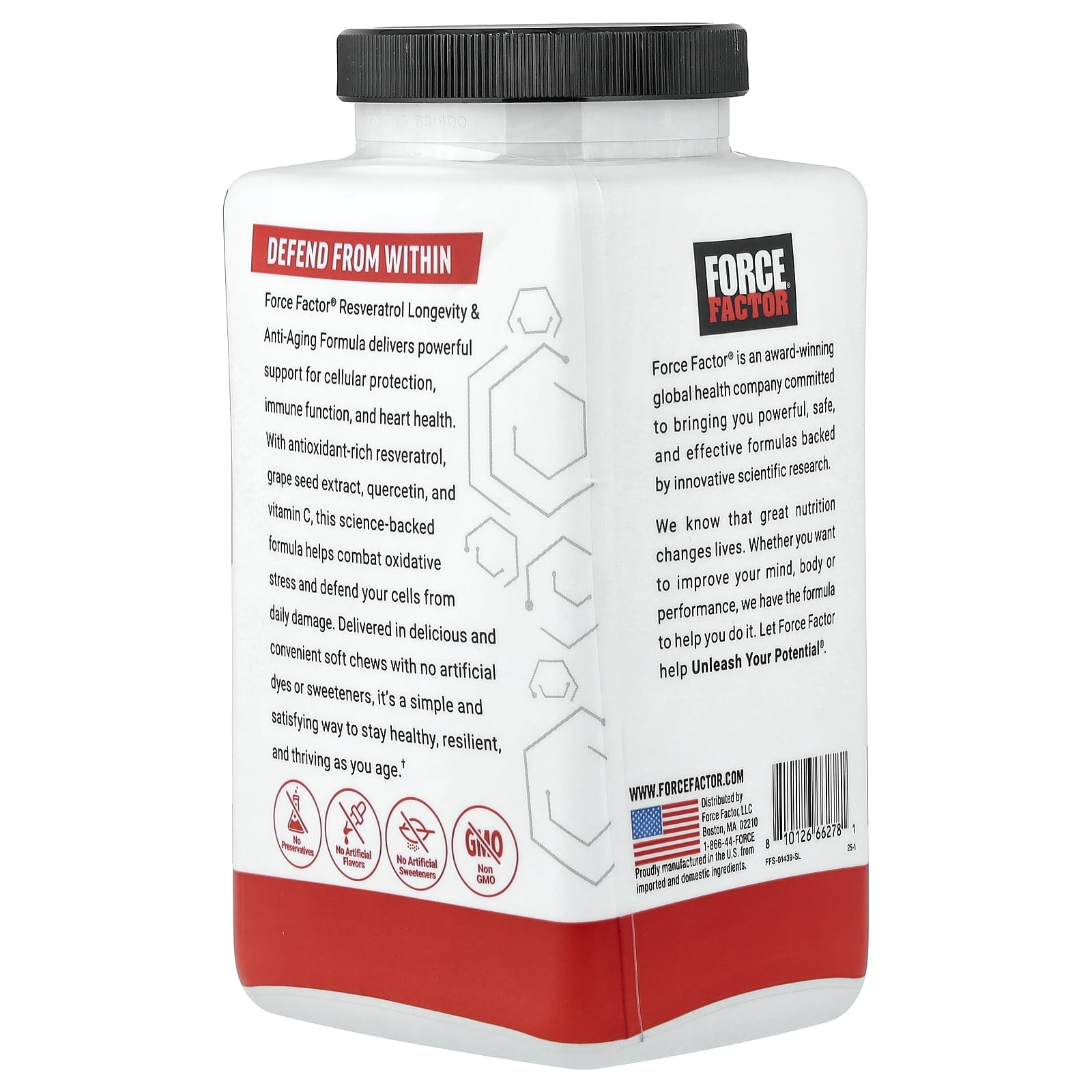 Force Factor Resveratrol, Longevity & Anti-Aging Formula, Mixed Berry, 60 Soft Chews
