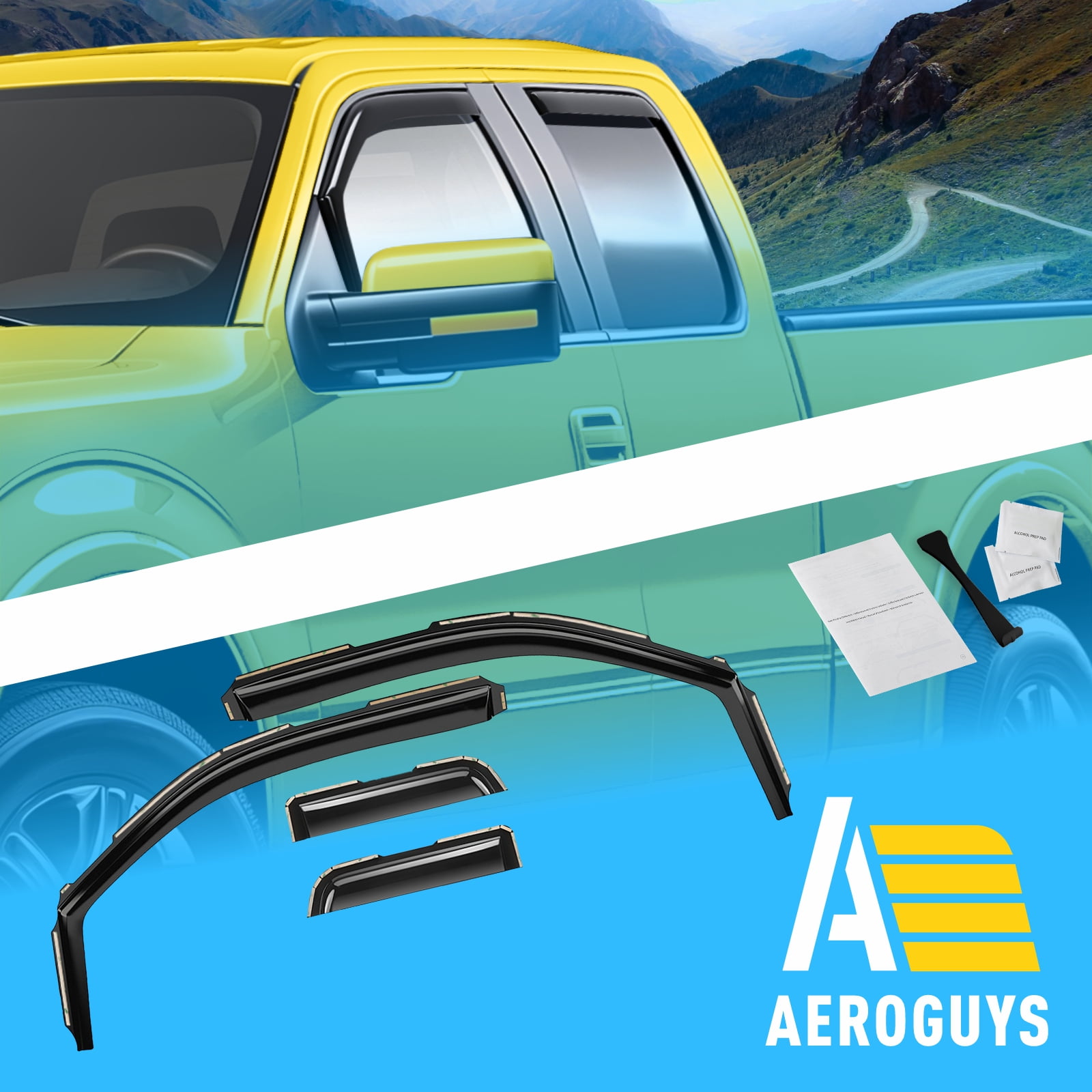 AEROGUYS In-Channel Window Deflectors Extra Durable Window Visors Rain Guards Fit for Ford F150 2004-2014 SuperCab, Sun Visors, Wind Vent Visors, Window vent shades, Car Accessories - 4 pcs. AG0647