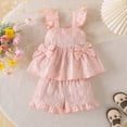 thumbnail image 2 of UAYOTSE Toddler Girl Clothes Baby Summer Spring Outfits Cute Bow Button Smocked Ruffle Sleeve Tops ＋ Girls Shorts Set,Sizes 2-3 Years, 2 of 9