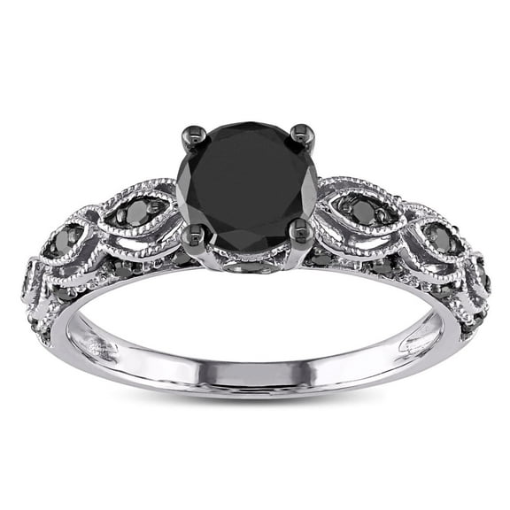 1.25 Carat Round Black Diamond Engagement Ring for Women in White Gold, Sale